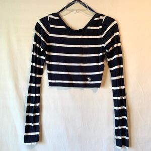 Abercrombie & Fitch Navy Blue Striped L.Sleeve Crop Top Size XS
